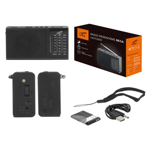 LTC przenośne radio REGA, USB, TF, AUX, mini latarka LED, czarne LTC przenośne radio REGA, USB, TF, AUX, mini latarka LED, czarne