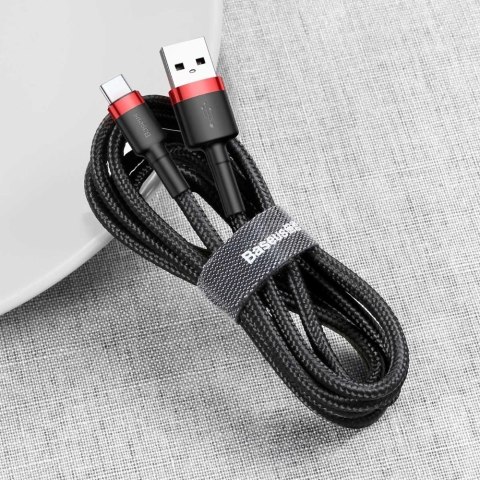 Baseus Cafule Cable wytrzymały nylonowy kabel przewód USB / USB-C QC3.0 2A 2M czarno-czerwony (CATKLF-C91) Baseus Cafule Cable wytrzymały nylonowy kabel przewód USB / USB-C QC3.0 2A 2M czarno-czerwony (CATKLF-C91)