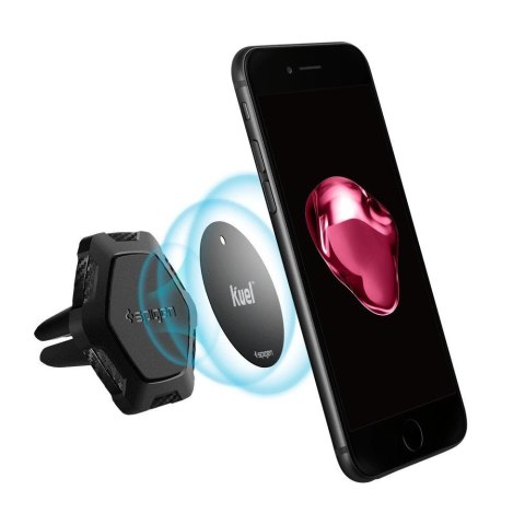 Uchwyt na telefon Spigen QS11 do kratki nawiewu w samochodzie magnetyczny - czarny Uchwyt na telefon Spigen QS11 do kratki nawiewu w samochodzie magnetyczny - czarny