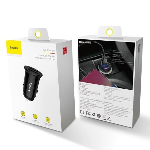 Baseus Circular inteligentna ładowarka samochodowa 2x USB QC3.0 Quick Charge 3.0 SCP AFC 30W czarny (CCALL-YD01) Baseus Circular inteligentna ładowarka samochodowa 2x USB QC3.0 Quick Charge 3.0 SCP AFC 30W czarny (CCALL-YD01)
