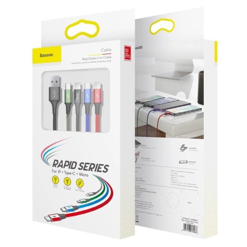 Baseus kabel przewód USB 4w1 2x Lightning / USB Typ C / micro USB w nylonowym oplocie 3.5A 1.2m czarny (CA1T4-A01) Baseus kabel przewód USB 4w1 2x Lightning / USB Typ C / micro USB w nylonowym oplocie 3.5A 1.2m czarny (CA1T4-A01)