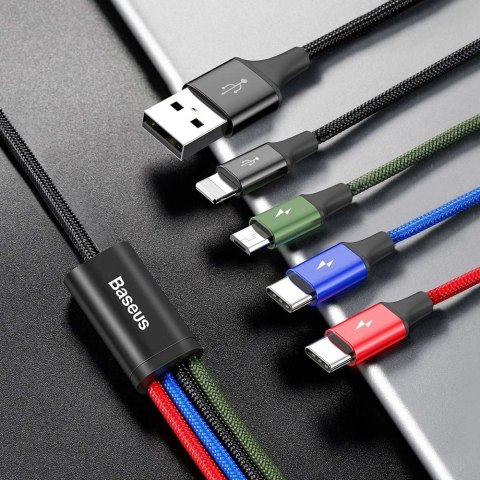 Baseus kabel przewód USB 4w1 Lightning / 2x USB Typ C / micro USB w nylonowym oplocie 3.5A 1.2m czarny (CA1T4-B01) Baseus kabel przewód USB 4w1 Lightning / 2x USB Typ C / micro USB w nylonowym oplocie 3.5A 1.2m czarny (CA1T4-B01)