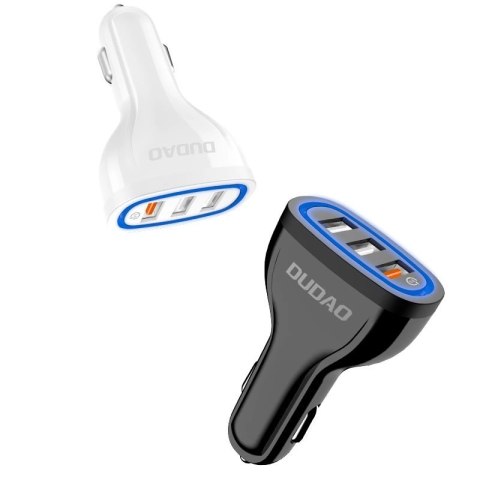 Dudao ładowarka samochodowa szybkie ładowanie Quick Charge 3.0 QC3.0 2.4A 18W 3x USB biały (R7S white) Dudao ładowarka samochodowa szybkie ładowanie Quick Charge 3.0 QC3.0 2.4A 18W 3x USB biały (R7S white)