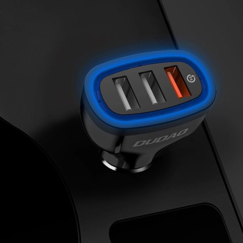 Dudao ładowarka samochodowa szybkie ładowanie Quick Charge 3.0 QC3.0 2.4A 18W 3x USB czarny (R7S black) Dudao ładowarka samochodowa szybkie ładowanie Quick Charge 3.0 QC3.0 2.4A 18W 3x USB czarny (R7S black)