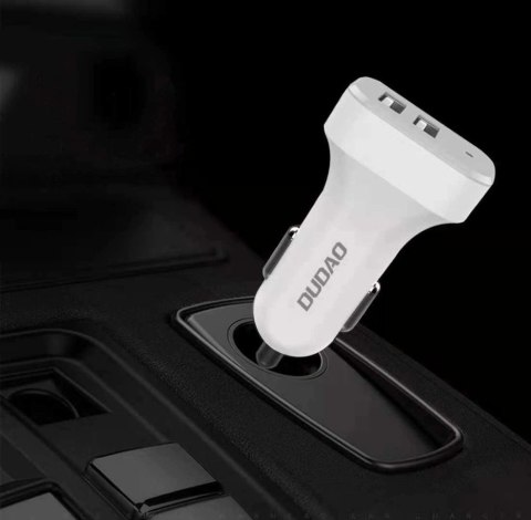 Dudao zestaw samochodowa ładowarka 2x USB 2.4A + kabel przewód USB 3w1 Lightning / Typ C / micro USB biały (R7 white) Dudao zestaw samochodowa ładowarka 2x USB 2.4A + kabel przewód USB 3w1 Lightning / Typ C / micro USB biały (R7 white)