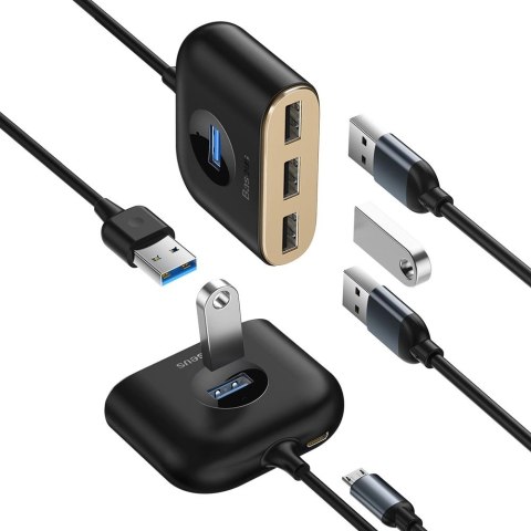 HUB Baseus Square USB-A do 1x USB-A 3.2 Gen 1 / 3x USB 2.0 z kablem 1m - czarny HUB Baseus Square USB-A do 1x USB-A 3.2 Gen 1 / 3x USB 2.0 z kablem 1m - czarny