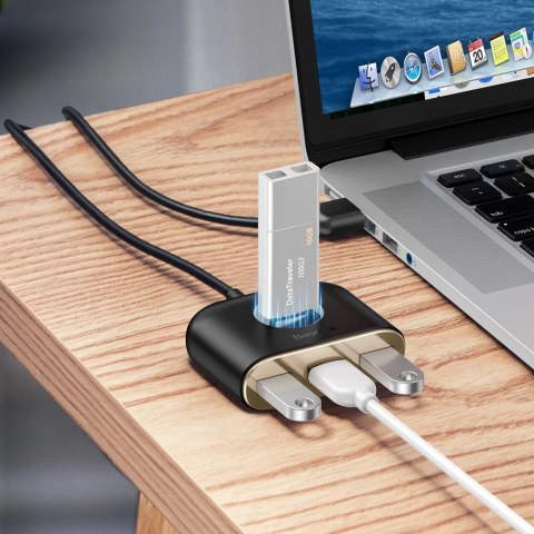 HUB Baseus Square USB-A do 1x USB-A 3.2 Gen 1 / 3x USB 2.0 z kablem 1m - czarny HUB Baseus Square USB-A do 1x USB-A 3.2 Gen 1 / 3x USB 2.0 z kablem 1m - czarny