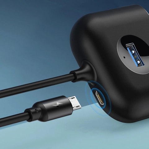HUB Baseus Square USB-A do 1x USB-A 3.2 Gen 1 / 3x USB 2.0 z kablem 1m - czarny HUB Baseus Square USB-A do 1x USB-A 3.2 Gen 1 / 3x USB 2.0 z kablem 1m - czarny