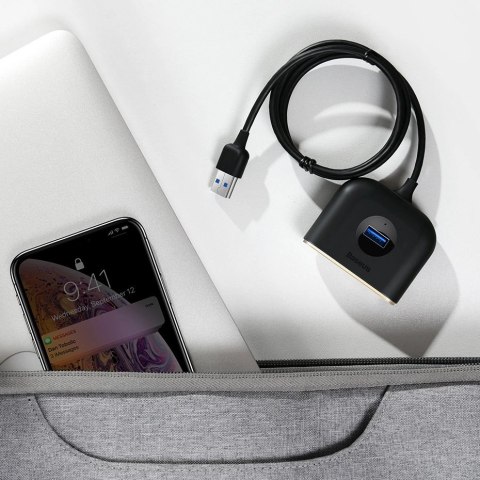 HUB Baseus Square USB-A do 1x USB-A 3.2 Gen 1 / 3x USB 2.0 z kablem 1m - czarny HUB Baseus Square USB-A do 1x USB-A 3.2 Gen 1 / 3x USB 2.0 z kablem 1m - czarny