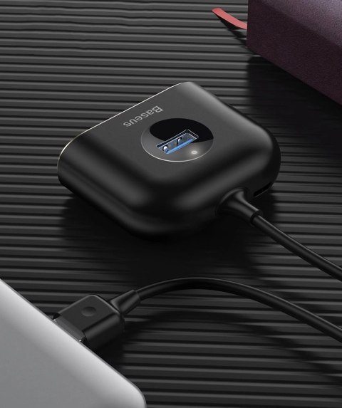 HUB Baseus Square USB-A do 1x USB-A 3.2 Gen 1 / 3x USB 2.0 z kablem 1m - czarny HUB Baseus Square USB-A do 1x USB-A 3.2 Gen 1 / 3x USB 2.0 z kablem 1m - czarny