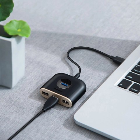 HUB Baseus Square USB-A do 1x USB-A 3.2 Gen 1 / 3x USB 2.0 z kablem 1m - czarny HUB Baseus Square USB-A do 1x USB-A 3.2 Gen 1 / 3x USB 2.0 z kablem 1m - czarny