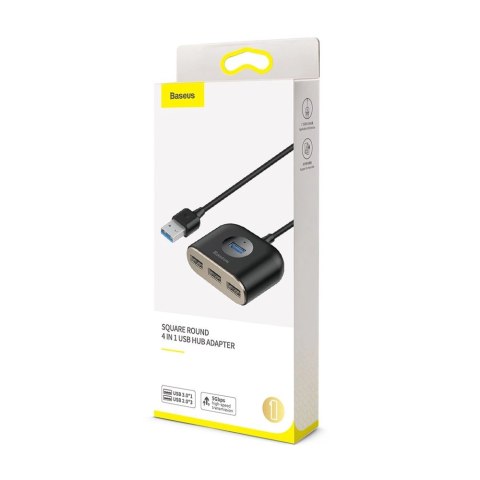 HUB Baseus Square USB-A do 1x USB-A 3.2 Gen 1 / 3x USB 2.0 z kablem 1m - czarny HUB Baseus Square USB-A do 1x USB-A 3.2 Gen 1 / 3x USB 2.0 z kablem 1m - czarny