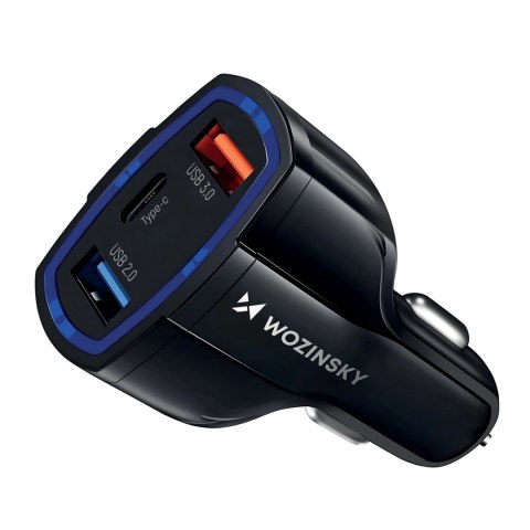 Wozinsky ładowarka samochodowa USB x2 i USB C czarna (WCC-01) Wozinsky ładowarka samochodowa USB x2 i USB C czarna (WCC-01)