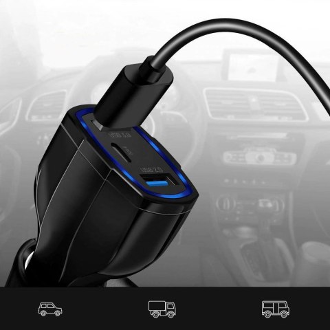 Wozinsky ładowarka samochodowa USB x2 i USB C czarna (WCC-01) Wozinsky ładowarka samochodowa USB x2 i USB C czarna (WCC-01)