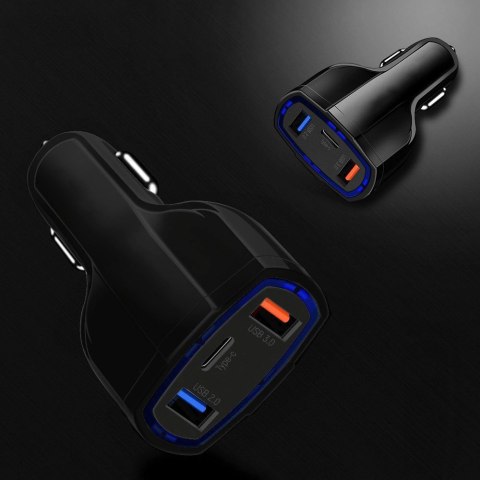 Wozinsky ładowarka samochodowa USB x2 i USB C czarna (WCC-01) Wozinsky ładowarka samochodowa USB x2 i USB C czarna (WCC-01)