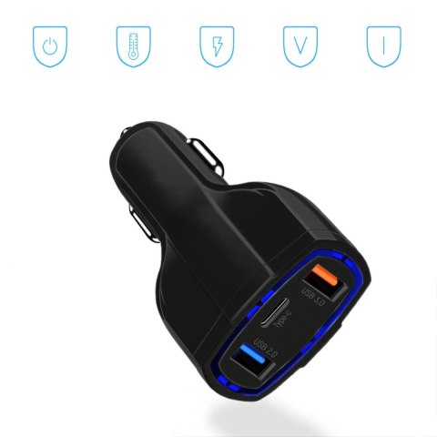 Wozinsky ładowarka samochodowa USB x2 i USB C czarna (WCC-01) Wozinsky ładowarka samochodowa USB x2 i USB C czarna (WCC-01)