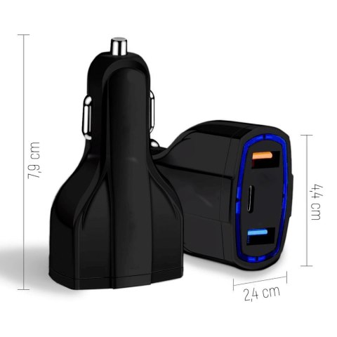 Wozinsky ładowarka samochodowa USB x2 i USB C czarna (WCC-01) Wozinsky ładowarka samochodowa USB x2 i USB C czarna (WCC-01)