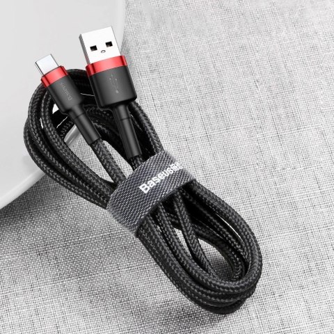 Baseus Cafule Cable wytrzymały nylonowy kabel przewód USB / USB-C QC3.0 2A 3M czerwony (CATKLF-U09) Baseus Cafule Cable wytrzymały nylonowy kabel przewód USB / USB-C QC3.0 2A 3M czerwony (CATKLF-U09)
