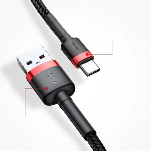 Baseus Cafule Cable wytrzymały nylonowy kabel przewód USB / USB-C QC3.0 2A 3M czerwony (CATKLF-U09) Baseus Cafule Cable wytrzymały nylonowy kabel przewód USB / USB-C QC3.0 2A 3M czerwony (CATKLF-U09)