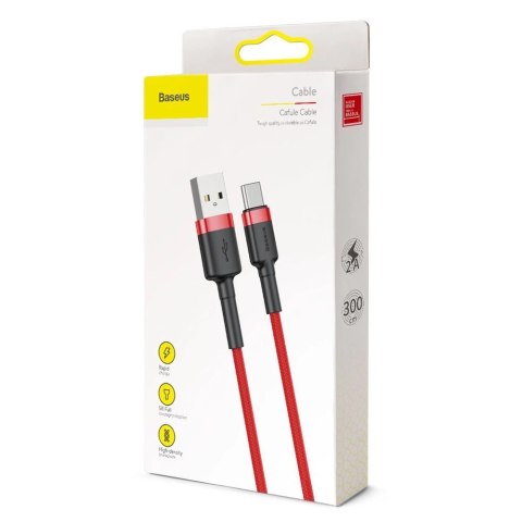 Baseus Cafule Cable wytrzymały nylonowy kabel przewód USB / USB-C QC3.0 2A 3M czerwony (CATKLF-U09) Baseus Cafule Cable wytrzymały nylonowy kabel przewód USB / USB-C QC3.0 2A 3M czerwony (CATKLF-U09)