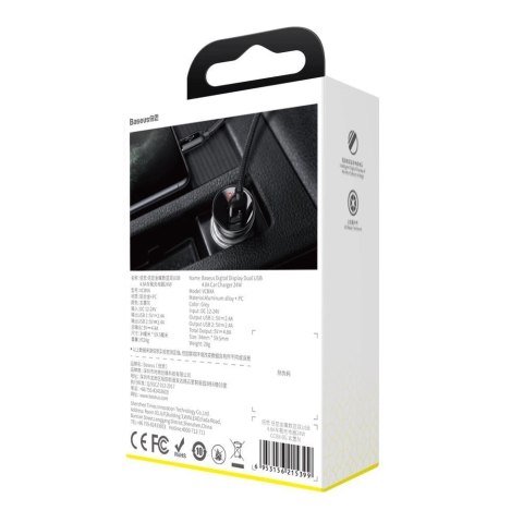 Baseus ładowarka samochodowa 2x USB 4,8A 24W z LCD szary (CCBX-0G) Baseus ładowarka samochodowa 2x USB 4,8A 24W z LCD szary (CCBX-0G)