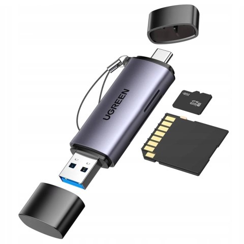 Czytnik Ugreen CM185 50706 do kart SD / micro SD na USB-A 3.0 / USB-C 3.0 - szary Czytnik Ugreen CM185 50706 do kart SD / micro SD na USB-A 3.0 / USB-C 3.0 - szary