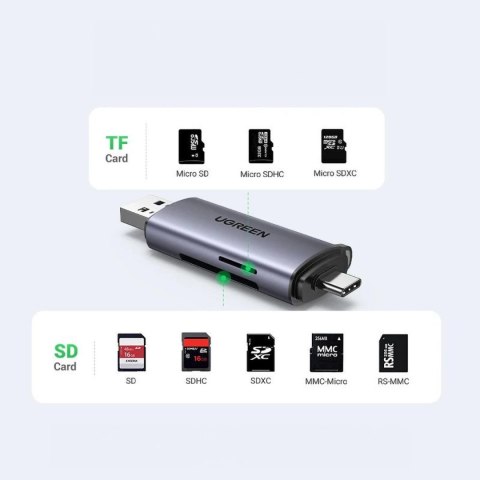 Czytnik Ugreen CM185 50706 do kart SD / micro SD na USB-A 3.0 / USB-C 3.0 - szary Czytnik Ugreen CM185 50706 do kart SD / micro SD na USB-A 3.0 / USB-C 3.0 - szary