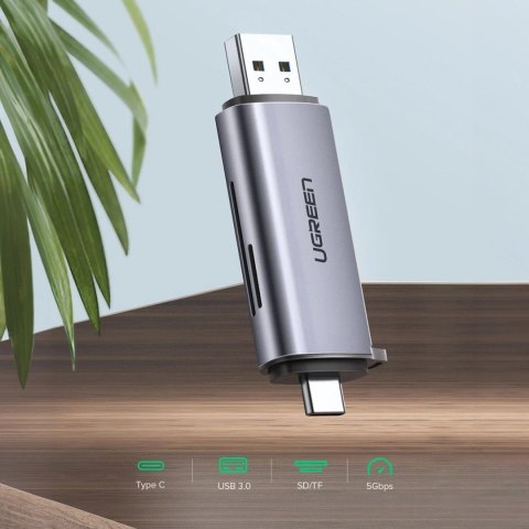 Czytnik Ugreen CM185 50706 do kart SD / micro SD na USB-A 3.0 / USB-C 3.0 - szary Czytnik Ugreen CM185 50706 do kart SD / micro SD na USB-A 3.0 / USB-C 3.0 - szary