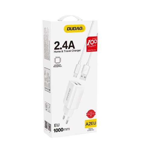 Dudao ładowarka sieciowa EU 2x USB 5V/2.4A + kabel micro USB biały (A2EU + Micro white) Dudao ładowarka sieciowa EU 2x USB 5V/2.4A + kabel micro USB biały (A2EU + Micro white)