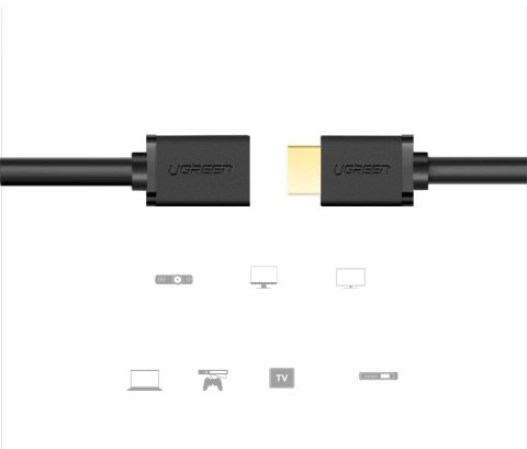 Kabel Ugreen HD107 10142 HDMI (męski) - HDMI (żeński) 4K 2m - czarny Kabel Ugreen HD107 10142 HDMI (męski) - HDMI (żeński) 4K 2m - czarny