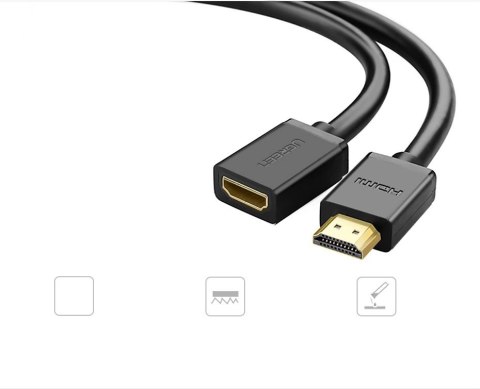 Kabel Ugreen HD107 10142 HDMI (męski) - HDMI (żeński) 4K 2m - czarny Kabel Ugreen HD107 10142 HDMI (męski) - HDMI (żeński) 4K 2m - czarny