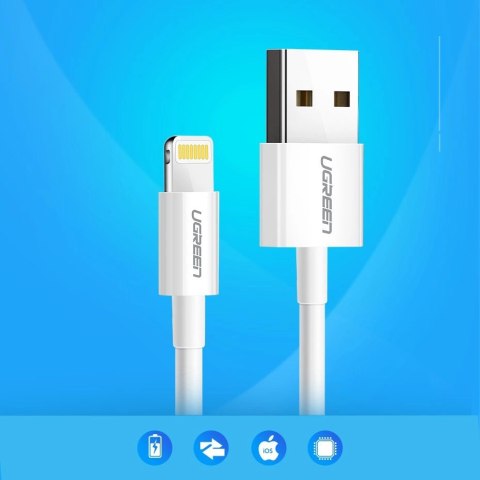 Kabel Ugreen US155 20728 USB-A / Lightning MFi 2.4A 1m - biały Kabel Ugreen US155 20728 USB-A / Lightning MFi 2.4A 1m - biały
