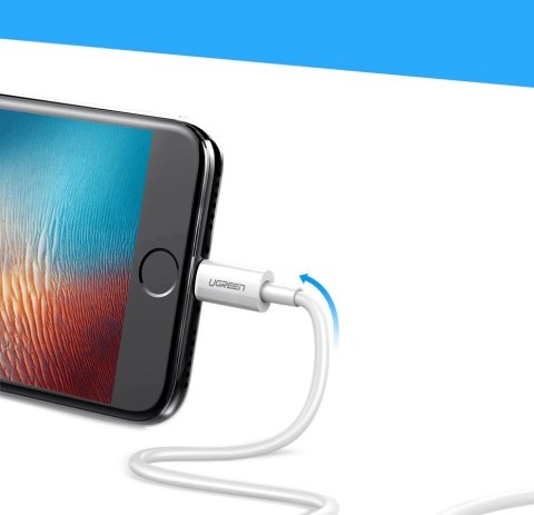 Kabel Ugreen US155 20728 USB-A / Lightning MFi 2.4A 1m - biały Kabel Ugreen US155 20728 USB-A / Lightning MFi 2.4A 1m - biały