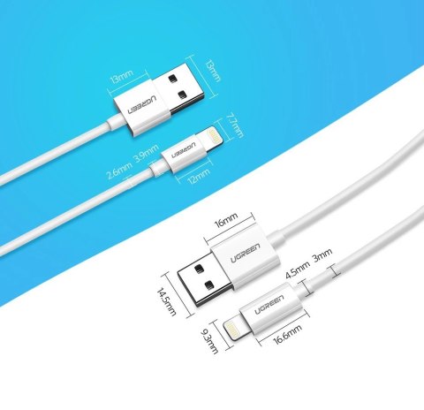 Kabel Ugreen US155 20728 USB-A / Lightning MFi 2.4A 1m - biały Kabel Ugreen US155 20728 USB-A / Lightning MFi 2.4A 1m - biały