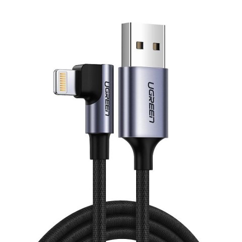 Kabel Ugreen US299 60521 kątowy Lightning / USB-A MFi 2.4A 1m - czarny Kabel Ugreen US299 60521 kątowy Lightning / USB-A MFi 2.4A 1m - czarny