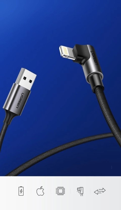 Kabel Ugreen US299 60521 kątowy Lightning / USB-A MFi 2.4A 1m - czarny Kabel Ugreen US299 60521 kątowy Lightning / USB-A MFi 2.4A 1m - czarny