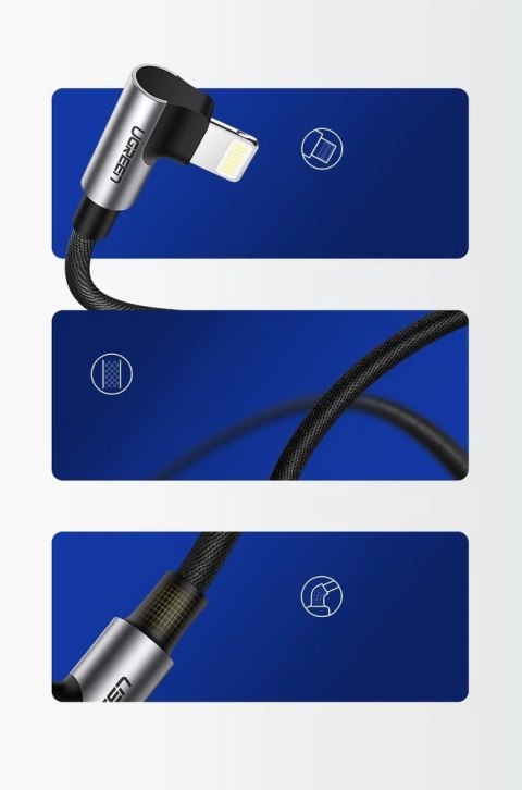 Kabel Ugreen US299 60521 kątowy Lightning / USB-A MFi 2.4A 1m - czarny Kabel Ugreen US299 60521 kątowy Lightning / USB-A MFi 2.4A 1m - czarny