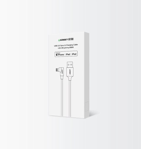 Kabel Ugreen US299 60521 kątowy Lightning / USB-A MFi 2.4A 1m - czarny Kabel Ugreen US299 60521 kątowy Lightning / USB-A MFi 2.4A 1m - czarny