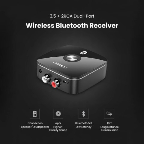 Ugreen adapter odbiornik Bluetooth 5.1 aptX 2RCA / 3,5 mm mini jack czarny (40759) Ugreen adapter odbiornik Bluetooth 5.1 aptX 2RCA / 3,5 mm mini jack czarny (40759)