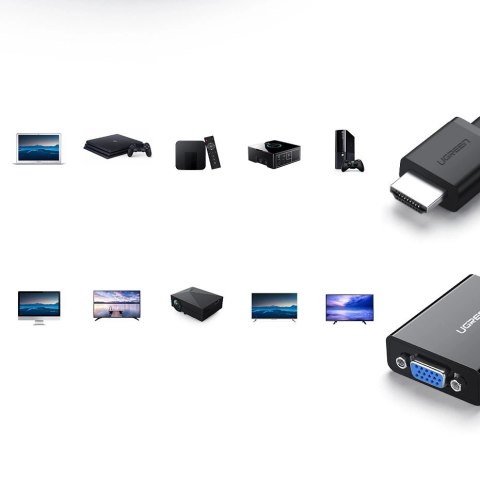 Ugreen adapter przejściówka HDMI - VGA micro USB / audio 3,5 mm mini jack czarny (40248) Ugreen adapter przejściówka HDMI - VGA micro USB / audio 3,5 mm mini jack czarny (40248)