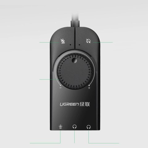 Ugreen zewnętrzna karta dzwiękowa muzyczna adapter USB - 3,5 mm mini jack z regulacją głośnościc 15cm czarny (40964) Ugreen zewnętrzna karta dzwiękowa muzyczna adapter USB - 3,5 mm mini jack z regulacją głośnościc 15cm czarny (40964)