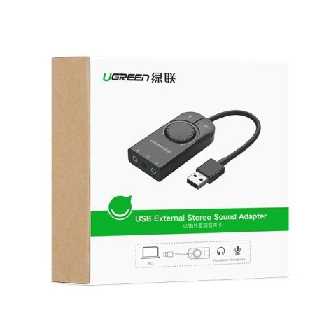 Ugreen zewnętrzna karta dzwiękowa muzyczna adapter USB - 3,5 mm mini jack z regulacją głośnościc 15cm czarny (40964) Ugreen zewnętrzna karta dzwiękowa muzyczna adapter USB - 3,5 mm mini jack z regulacją głośnościc 15cm czarny (40964)