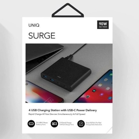 HUB UNIQ Surge LITHOS Collective 90W 2xUSB-A QC 3.0 / 2xUSB-C PD 3.0 - czarny HUB UNIQ Surge LITHOS Collective 90W 2xUSB-A QC 3.0 / 2xUSB-C PD 3.0 - czarny