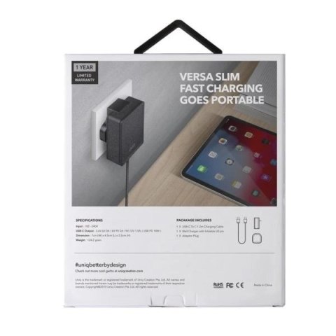 Ładowarka sieciowa UNIQ Versa Slim LITHOS Collective USB-C PD 18W + kabel USB-C / USB-C - czarna Ładowarka sieciowa UNIQ Versa Slim LITHOS Collective USB-C PD 18W + kabel USB-C / USB-C - czarna