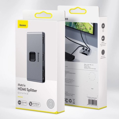 Baseus dwukierunkowy przełącznik rozdzielacz splitter switcher HDMI - 2x HDMI 4K / 30 Hz szary (CAHUB-BC0G) Baseus dwukierunkowy przełącznik rozdzielacz splitter switcher HDMI - 2x HDMI 4K / 30 Hz szary (CAHUB-BC0G)