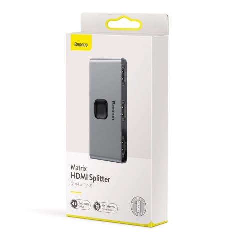 Baseus dwukierunkowy przełącznik rozdzielacz splitter switcher HDMI - 2x HDMI 4K / 30 Hz szary (CAHUB-BC0G) Baseus dwukierunkowy przełącznik rozdzielacz splitter switcher HDMI - 2x HDMI 4K / 30 Hz szary (CAHUB-BC0G)