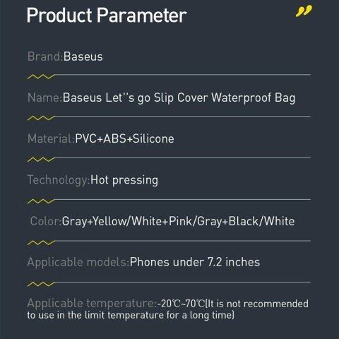 Baseus uniwersalny wodoodporny pokrowiec etui na telefon (max 7,2'') na basen nad wodę IPX8 żółty (ACFSD-DGY) Baseus uniwersalny wodoodporny pokrowiec etui na telefon (max 7,2'') na basen nad wodę IPX8 żółty (ACFSD-DGY)