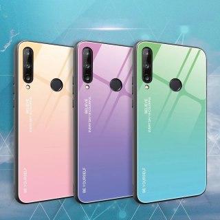 Gradient Glass etui pokrowiec nakładka ze szkła hartowanego Huawei P40 Lite E różowo-fioletowy