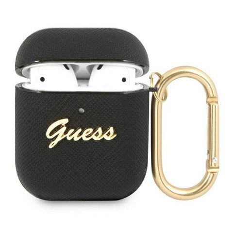 Guess etui do AirPods GUA2SASMK czarne Saffiano Script Metal Collection Guess etui do AirPods GUA2SASMK czarne Saffiano Script Metal Collection