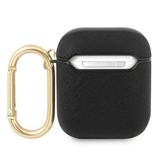 Guess etui do AirPods GUA2SASMK czarne Saffiano Script Metal Collection